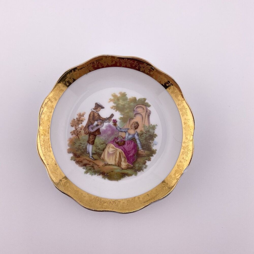 Limoges France Porcelain Fragonard Courting Couple Decorative Plate 4”D
